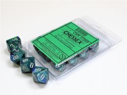 CHESSEX -  10D10 DICE SET, FESTIVE GREEN/SILVER -  10D10 DICE SET FESTIVE