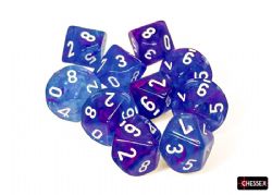 CHESSEX -  10D10 DICE SET, NEBULA AURA BLUE & BLANC - LUMINARY -  10D10 DICE SET NEBULA