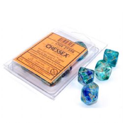 CHESSEX -  10D10 DICE SET, NEBULA OCEANIC WITH GOLD -  10D10 DICE SET NEBULA