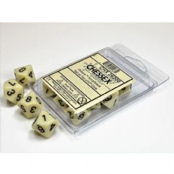 CHESSEX -  10D10 DICE SET, OPAQUE IVORY WITH BLACK NUMBERS -  10D10 DICE SET OPAQUE