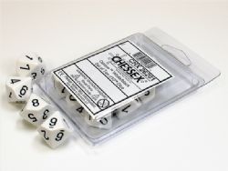 CHESSEX -  10D10 DICE SET, OPAQUE WHITE WITH BLACK NUMBERS -  10D10 DICE SET OPAQUE