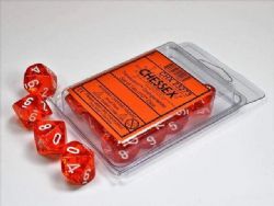 CHESSEX -  10D10 DICE SET, TRANSLUCENT ORANGE WITH WHITE NUMBERS -  10D10 DICE SET TRANSLUCENT