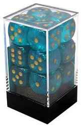 CHESSEX -  12D6 DICE SET, BOREALIS TEAL WITH GOLD -  12D6 DICE SET BOREALIS
