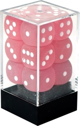 CHESSEX -  12D6 DICE SET, FROSTED PINK WITH WHITE -  12D6 DICE SET FROSTED