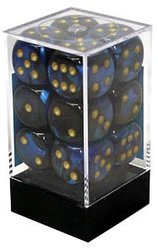 CHESSEX -  12D6 DICE SET, GEMINI BLACK-BLUE/GOLD -  12D6 DICE SET GEMINI