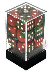 CHESSEX -  12D6 DICE SET, GEMINI GREEN-RED/WHITE -  12D6 DICE SET GEMINI