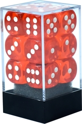 CHESSEX -  12D6 DICE SET, TRANSLUCENT ORANGE WITH WHITE -  12D6 DICE SET TRANSLUCENT