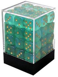 CHESSEX -  36D6 DICE SET, BOREALIS LIGHT GREEN WITH GOLD -  36D6 DICE SET BOREALIS