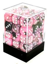 CHESSEX -  36D6 DICE SET, GEMINI BLACK-PINK/WHITE -  36D6 DICE SET GEMINI