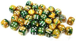 CHESSEX -  36D6 DICE SET, GEMINI GOLD-GREEN WITH WHITE -  36D6 DICE SET GEMINI