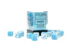 CHESSEX -  36D6 DICE SET, GEMINI PEARL TURQUOISE-WHITE AND BLUE -  36D6 DICE SET GEMINI