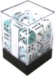 CHESSEX -  36D6 DICE SET, GEMINI TEAL AND WHITE WITH BLACK -  36D6 DICE SET GEMINI