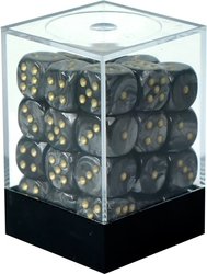 CHESSEX -  36D6 DICE SET, LUSTROUS BLACK WITH GOLD -  36D6 DICE SET LUSTROUS