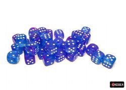 CHESSEX -  36D6 DICE SET, NEBULA AURA BLUE & WHITE -LUMINARY -  36D6 DICE SET NEBULA
