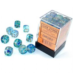CHESSEX -  36D6 DICE SET, NEBULA OCEANIC WITH GOLD -  36D6 DICE SET NEBULA