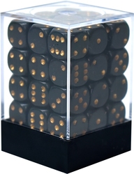 CHESSEX -  36D6 DICE SET, OPAQUE BLACK AND GOLD -  36D6 DICE SET OPAQUE