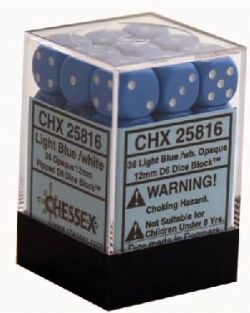 CHESSEX -  36D6 DICE SET, OPAQUE LIGHT BLUE/WHITE -  36D6 DICE SET OPAQUE