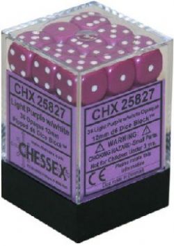 CHESSEX -  36D6 DICE SET, OPAQUE LIGHT PURPLE/WHITE -  36D6 DICE SET OPAQUE