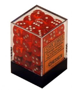CHESSEX -  36D6 DICE SET, TRANSLUCENT ORANGE/WHITE TRANSLUCENT -  36D6 DICE SET TRANSLUCENT