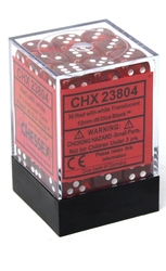 CHESSEX -  36D6 DICE SET, TRANSLUCENT RED WITH WHITE TRANSLUCENT -  36D6 DICE SET TRANSLUCENT