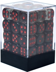 CHESSEX -  36D6 DICE SET, TRANSLUCENT SMOKE WITH RED -  36D6 DICE SET TRANSLUCENT