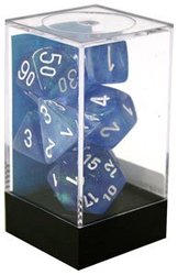 CHESSEX -  7 DICE RPG SET, BOREALIS SKY BLUE WITH WHITE -  7 DICE RPG SET BOREALIS