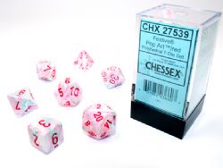 CHESSEX -  7 DICE RPG SET, FESTIVE POP ART AND RED -  7 DICE RPG SET FESTIVE