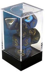 CHESSEX -  7 DICE RPG SET, GEMINI BLACK-BLUE/GOLD -  7 DICE RPG SET GEMINI