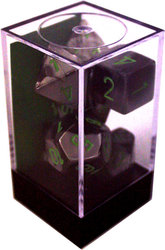 CHESSEX -  7 DICE RPG SET, GEMINI BLACK/GREY WITH GREEN NUMBERS -  7 DICE RPG SET GEMINI