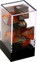 CHESSEX -  7 DICE RPG SET, GEMINI ORANGE/STEEL WITH GOLD NUMBERS -  7 DICE RPG SET GEMINI