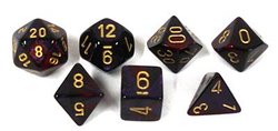 CHESSEX -  7 DICE RPG SET, GEMINI PURPLE AND RED WITH GOLD -  7 DICE RPG SET GEMINI
