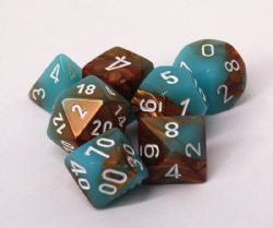 CHESSEX -  7 DICE RPG SET, LAB DICE COPPER/TURQUOISE AND WHITE -  7 DICE RPG SET LAB DICE