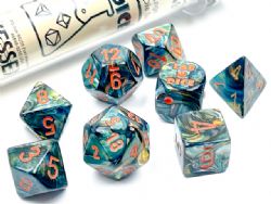 CHESSEX -  7 DICE RPG SET, LUSTROUS ALPESTRIS WITH ORANGE -  7 DICE RPG SET LUSTROUS