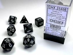 CHESSEX -  7 OPAQUE DICE SET - BLACK WITH WHITE