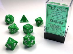 CHESSEX -  7 OPAQUE DICE SET - GREEN WITH WHITE