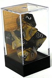 CHESSEX -  BLACK/GOLD WITH SILVER NUMBERS -  7 DICE RPG SET GEMINI