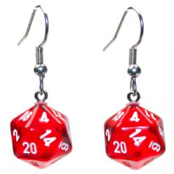 CHESSEX EARRINGS -  MINI D20 HOOK EARRINGS - TRANSLUCENT RED AND WHITE