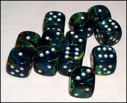 CHESSEX -  FESTIVE, GREEN WITH SILVER -  12D6 DICE SET FESTIVE