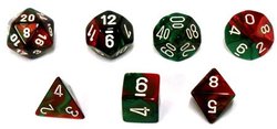 CHESSEX -  GREEN-RED WITH WHITE -  7 DICE RPG SET GEMINI