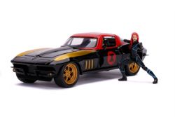 CHEVROLET -  1966 CHEVROLET CORVETTE 1/24 WITH BLACK WIDOW FIGURINE - BLACK, RED AND GOLD -  MARVEL AVENGERS