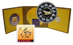 CHINESE LUNAR CALENDAR -  YEAR OF THE RABBIT - STAMPS AND COIN SET -  1999 CANADIAN COINS 02