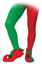 CHRISTMAS -  ELF TIGHTS, RED AND GREEN (ADULT) -  PANTYHOSE