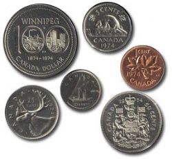 CIRCULATION COINS SET -  1974 CIRCULATION COINS SET - SINGLE YOKE -  1974 CANADIAN COINS