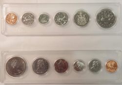 CIRCULATION COINS SETS -  1977 CIRCULATION COINS SET - ATTACHED JEWELS, SHORT WATER LINES -  1977 CANADIAN COINS