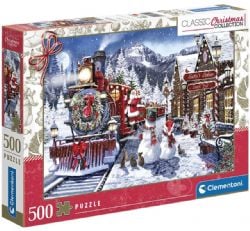 CLEMENTONI -  TRAIN STATION WITH SNOWMAN (500 PIECES) -  CLASSIC CHRISTMAS COLLECTION