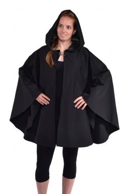 CLOAKS -  WATERPROOF CAPE PONCHO POLYESTER - SATIN BLACK (ADULT - ONE SIZE)
