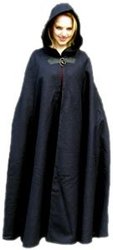 CLOAKS -  WOOL CAPE WITH HOOD AND METAL CLASP - BLACK