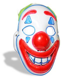 CLOWN -  HALF MASK HAPPY CLOWN WITH BLUE AND RED LED (ADULT)