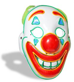 CLOWN -  HALF MASK HAPPY CLOWN WITH GREEN AND ORANGE LED (ADULT)