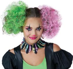 CLOWN -  SHIMMERING CURLY CLIPS - PINK/GREEN (ADULT)